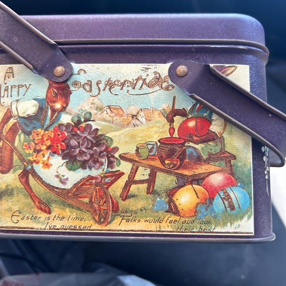 Vintage 1984 A Happy Eastertide Easter Bunny Cookie Tin Can rust crusty - Picture 3 of 8